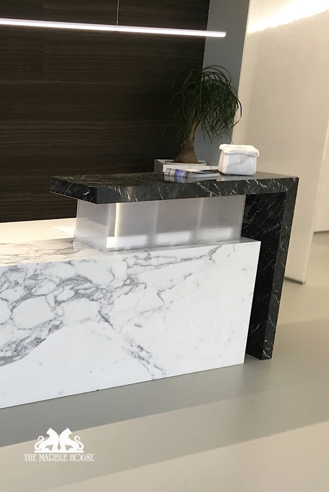 Statuario & Nero Marquina. Stone kitchen benchtops. Kitchen benchtops ideas. Marble benchtops Sydney, Melbourne. Kitchen stone benchtops.